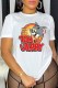 White Casual Character Print Letter O Neck T-Shirts