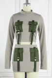Grey Casual Solid Patchwork Pocket Half A Turtleneck Long Sleeve Two Pieces