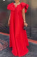 Red Party Solid Flounce Lotus Leaf Collar Dresses