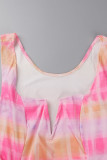 Pink Sexy Print Patchwork Fold Spaghetti Strap Pencil Skirt Dresses