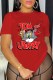 Red Casual Character Print Letter O Neck T-Shirts
