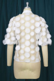 White Casual Solid Patchwork Buckle Appliques Turndown Collar Tops(Without Underwear)