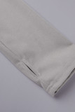 Grey Casual Solid Patchwork Pocket Half A Turtleneck Long Sleeve Two Pieces
