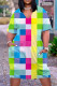 Rainbow Color Casual Print Patchwork V Neck Printed Dress Dresses