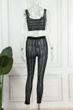 Red Street Solid Patchwork See-through U Neck Two Pieces
