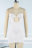 White Sexy Striped Hollowed Out Backless Spaghetti Strap Sleeveless Dress Dresses