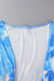 Sky Blue Sexy Print Tie Dye Bandage Swimwears