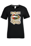Black Street Lips Printed Patchwork Letter O Neck Plus Size Tops