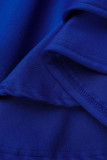 Blue Elegant Solid Patchwork Flounce O Neck Pencil Skirt Dresses(Without Belt)