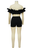 Pink Sexy Solid Patchwork Fold Off the Shoulder Short Sleeve Two Pieces