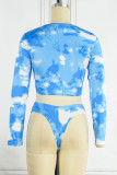 Sky Blue Sexy Print Tie Dye Bandage Swimwears
