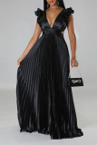 Pink Sexy Solid Patchwork Backless Fold V Neck Straight Dresses