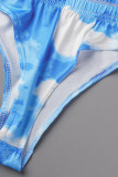 Sky Blue Sexy Print Tie Dye Bandage Swimwears