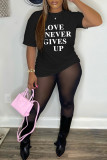 White Casual Letter Print Basic O Neck T-Shirts