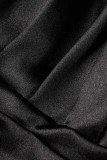 Pink Sexy Solid Patchwork Backless Fold V Neck Straight Dresses