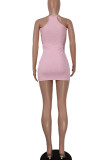 Pink Sexy Print Patchwork Spaghetti Strap Pencil Skirt Dresses
