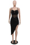 Blue Sexy Patchwork Sequins Backless Slit Strapless Irregular Dress Dresses