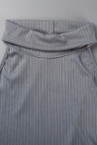 Grey Sexy Solid Patchwork Asymmetrical Turtleneck Sleeveless Two Pieces