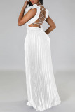 Pink Sexy Solid Patchwork Backless Fold V Neck Straight Dresses