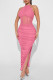 Pink Sexy Solid Patchwork Slit Fold Halter Pencil Skirt Dresses