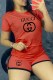Tangerine Red Casual Print Letter O Neck Short Sleeve Two Pieces