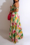 Bare Color Sexy Casual Print Backless Asymmetrical V Neck One Step Skirt Dresses