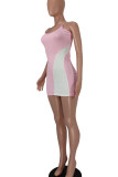 Pink Sexy Print Patchwork Spaghetti Strap Pencil Skirt Dresses