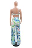 Rose Red Casual Print Cardigan Vests Pants Turndown Collar Long Sleeve Three Piece Set