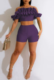Pink Sexy Solid Patchwork Fold Off the Shoulder Short Sleeve Two Pieces
