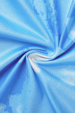 Sky Blue Sexy Print Tie Dye Bandage Swimwears