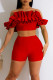 Red Sexy Solid Patchwork Fold Off the Shoulder Short Sleeve Two Pieces