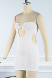 White Sexy Striped Hollowed Out Backless Spaghetti Strap Sleeveless Dress Dresses