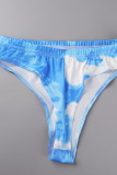 Sky Blue Sexy Print Tie Dye Bandage Swimwears