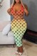 Tangerine Red Sexy Print Letter U Neck Sleeveless Two Pieces