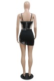 Blue Sexy Patchwork See-through Backless Spaghetti Strap Sleeveless Dress Dresses