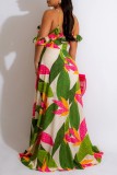 Bare Color Sexy Casual Print Backless Asymmetrical V Neck One Step Skirt Dresses