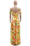 Bare Color Sexy Casual Print Backless Asymmetrical V Neck One Step Skirt Dresses