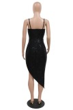 Blue Sexy Patchwork Sequins Backless Slit Strapless Irregular Dress Dresses