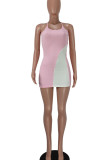 Pink Sexy Print Patchwork Spaghetti Strap Pencil Skirt Dresses