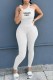 White Sexy Print Backless Letter One Shoulder Jumpsuits