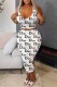 White Sexy Print Letter U Neck Sleeveless Two Pieces