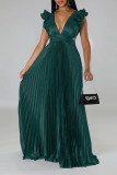 Pink Sexy Solid Patchwork Backless Fold V Neck Straight Dresses