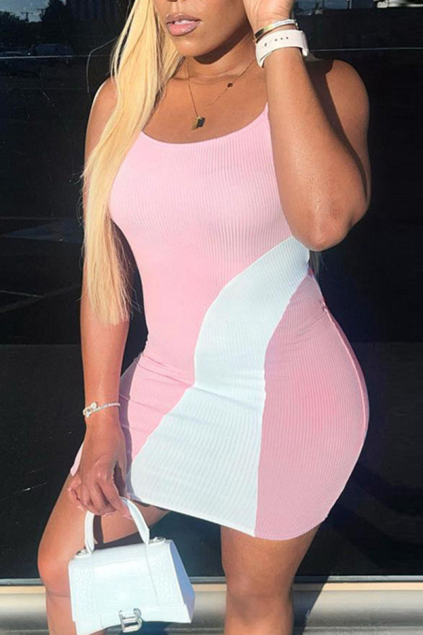 Pink Sexy Print Patchwork Spaghetti Strap Pencil Skirt Dresses