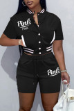 Red Casual Letter Print Patchwork Short Sleeve Two Pieces