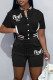 Black Casual Letter Print Patchwork Short Sleeve Two Pieces
