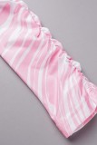 Pink Sexy Print Backless Off the Shoulder Long Sleeve Two Pieces