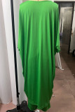 Green Casual Solid Patchwork Slit V Neck Three Quarter Two Pieces