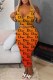 Yellow Sexy Print Letter U Neck Sleeveless Two Pieces