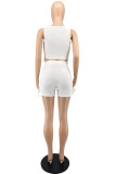 White Sexy Casual Letter Print Bandage Backless U Neck Sleeveless Two Pieces