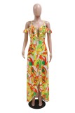 Bare Color Sexy Casual Print Backless Asymmetrical V Neck One Step Skirt Dresses